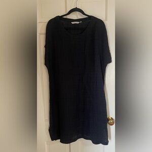 Soft Surroundings Women's Dress Large Black Cotton Linen Short Sleeve
